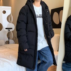 Men's Mid Length Winter Plush And Thickened Japanese Work Clothes Cotton Coat (Option: Black-M)