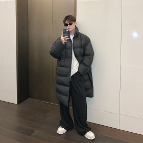Medium And Long Simple Pure Color Versatile Cotton Coat (Option: Black-M)