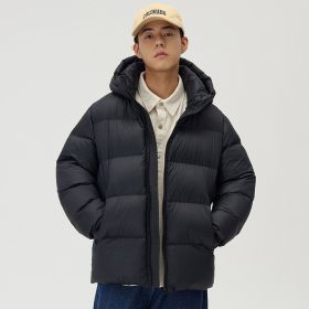 Down Jacket Thickened Couple Winter New Windproof Coat Solid Color Hooded (Option: Black-S)