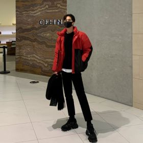 Contrast Color Bread Jacket Warm Loose Korean Coat (Option: Red-M)